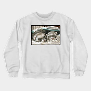 Napping Ferret Buddies - Black Outlined Version Crewneck Sweatshirt